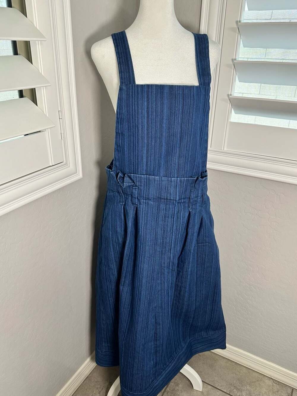 Blue Pinstripe Denim Pinafore Overalls Dress